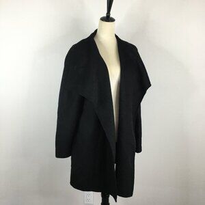 T TAHARI Black Hand Made Wool Blend Large Lapel/Collar Open Front Coat Jacket